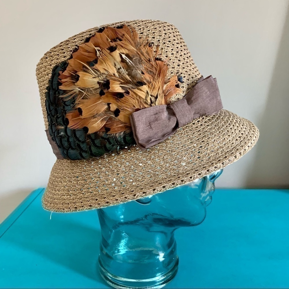 Gabriel Amar Frank Olive Woven Fedora w/ feathers